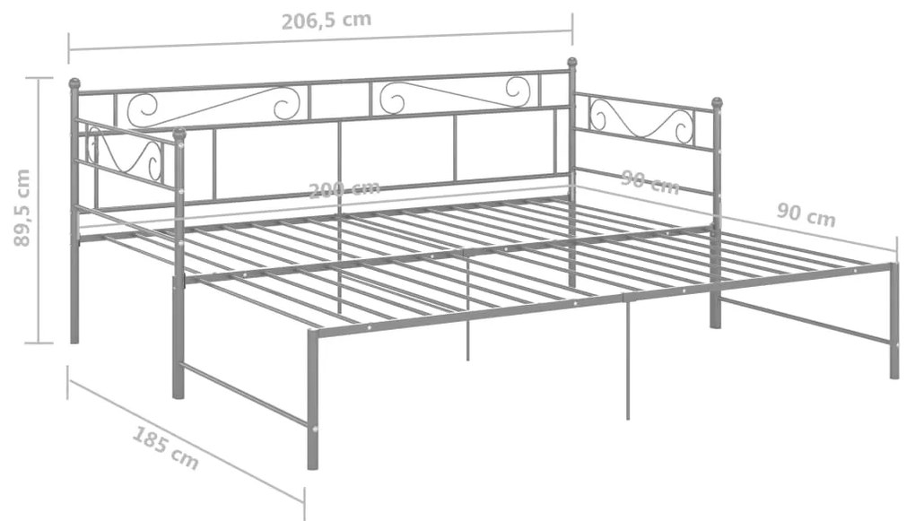 Estrutura sofá-cama de puxar 90x200 cm metal cinzento