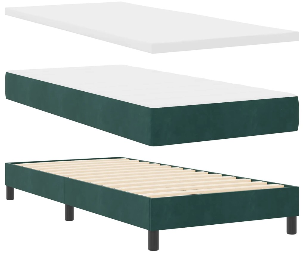 Cama Box Spring com Colchão Verde Escuro 100x200 cm Veludo