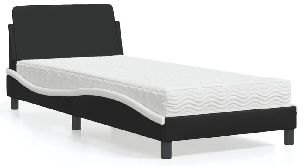 vidaXL Cama com colchão 80x200 cm couro artificial preto e branco