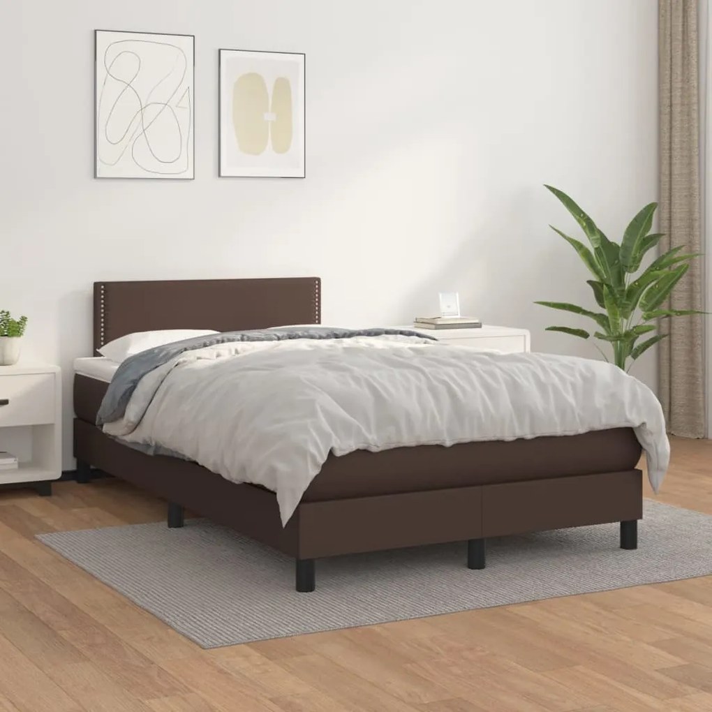 vidaXL Cama com molas/colchão 120x200 cm couro artificial castanho