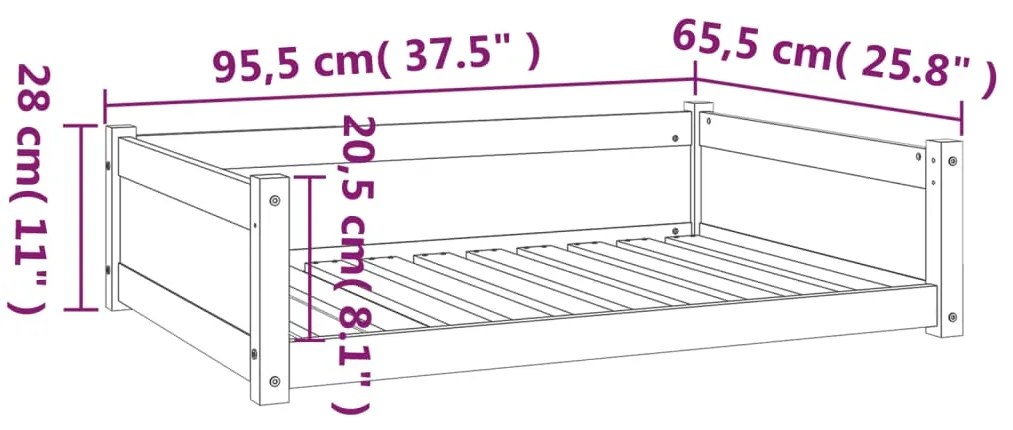 Cama para cães 95,5x65,5x28 cm madeira de pinho maciça branco