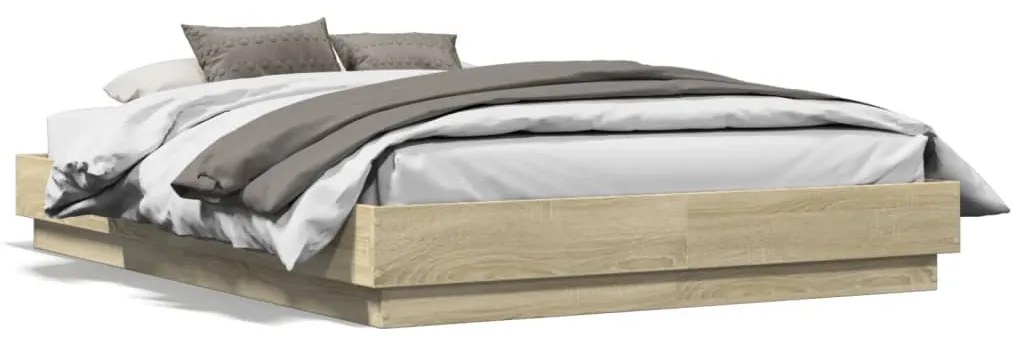 vidaXL Estrutura de cama com luzes LED 140x190 cm carvalho sonoma