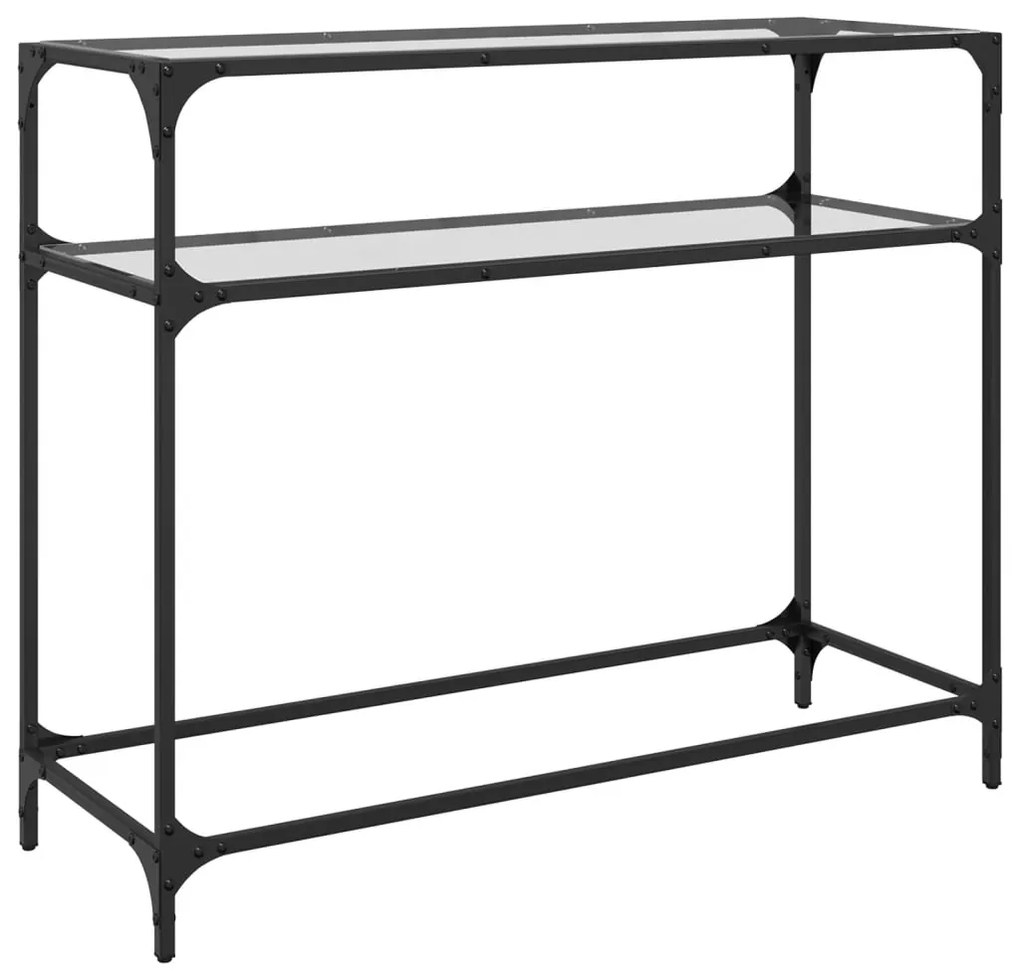 Mesa consola com tampo em vidro transparente 98x35x81 cm aço