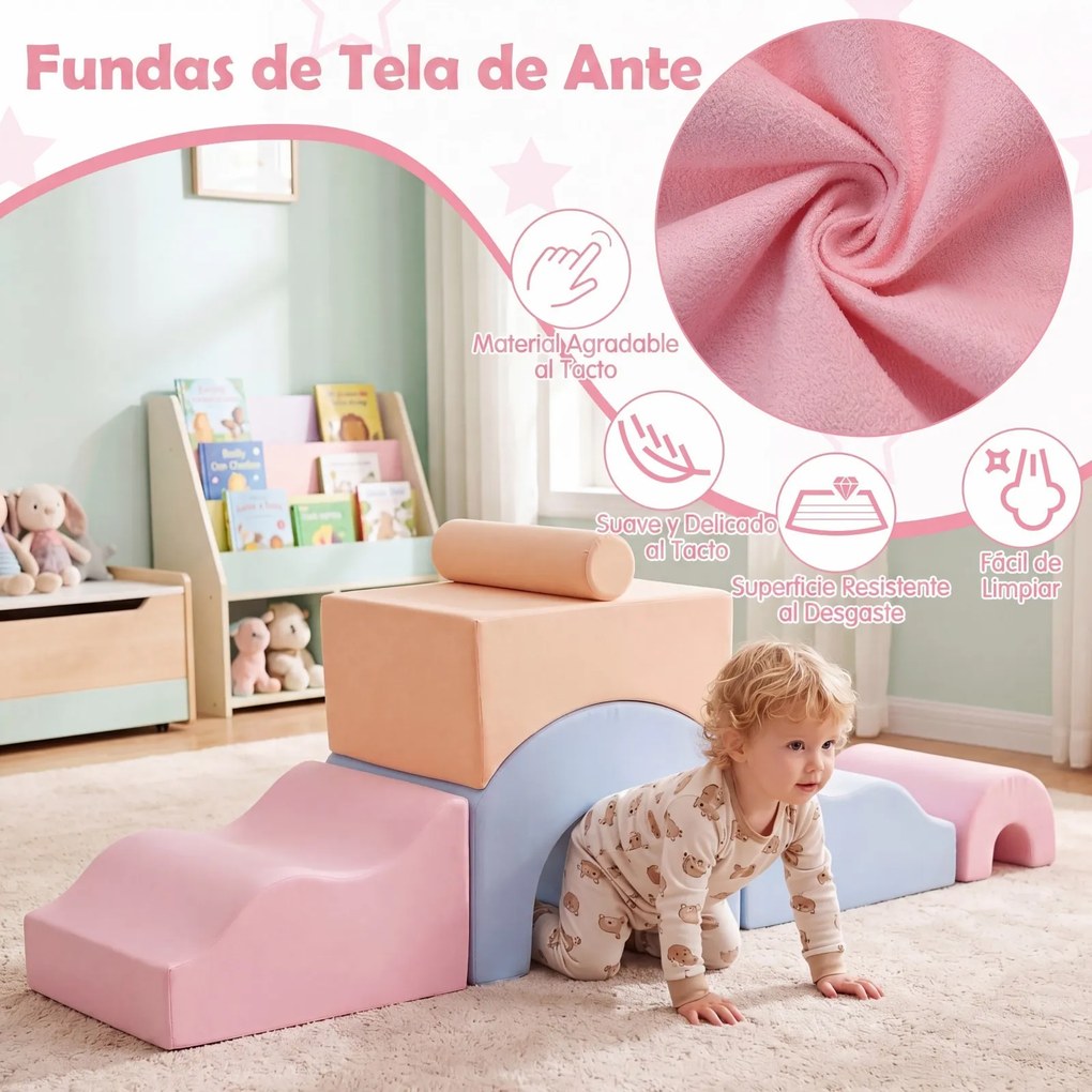 Conjunto de 6 Blocos de Escalada para Crianças, Capa Removível e Lavável, Multicolor