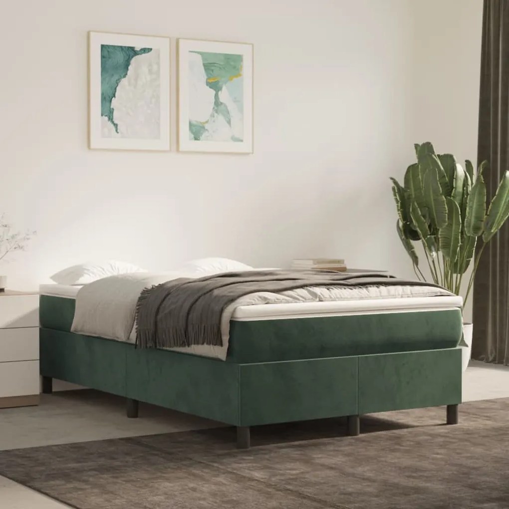 Cama boxspring com colchão 120x200 cm veludo verde-escuro