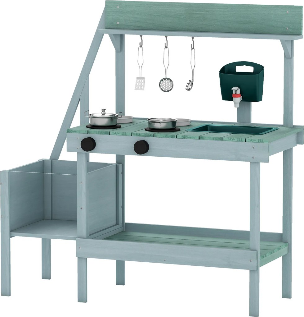Cozinha de brinacar Infantil, 93 x 36,5 x 96 cm, com Depósito de Água, Azul e Verde