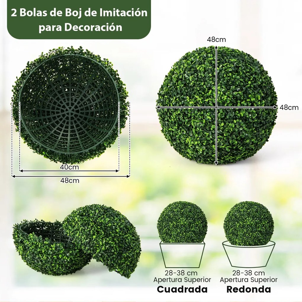 Conjunto de 2 plantas de bolas artificiais 48 cm para alpendres, varandas e jardins Verde