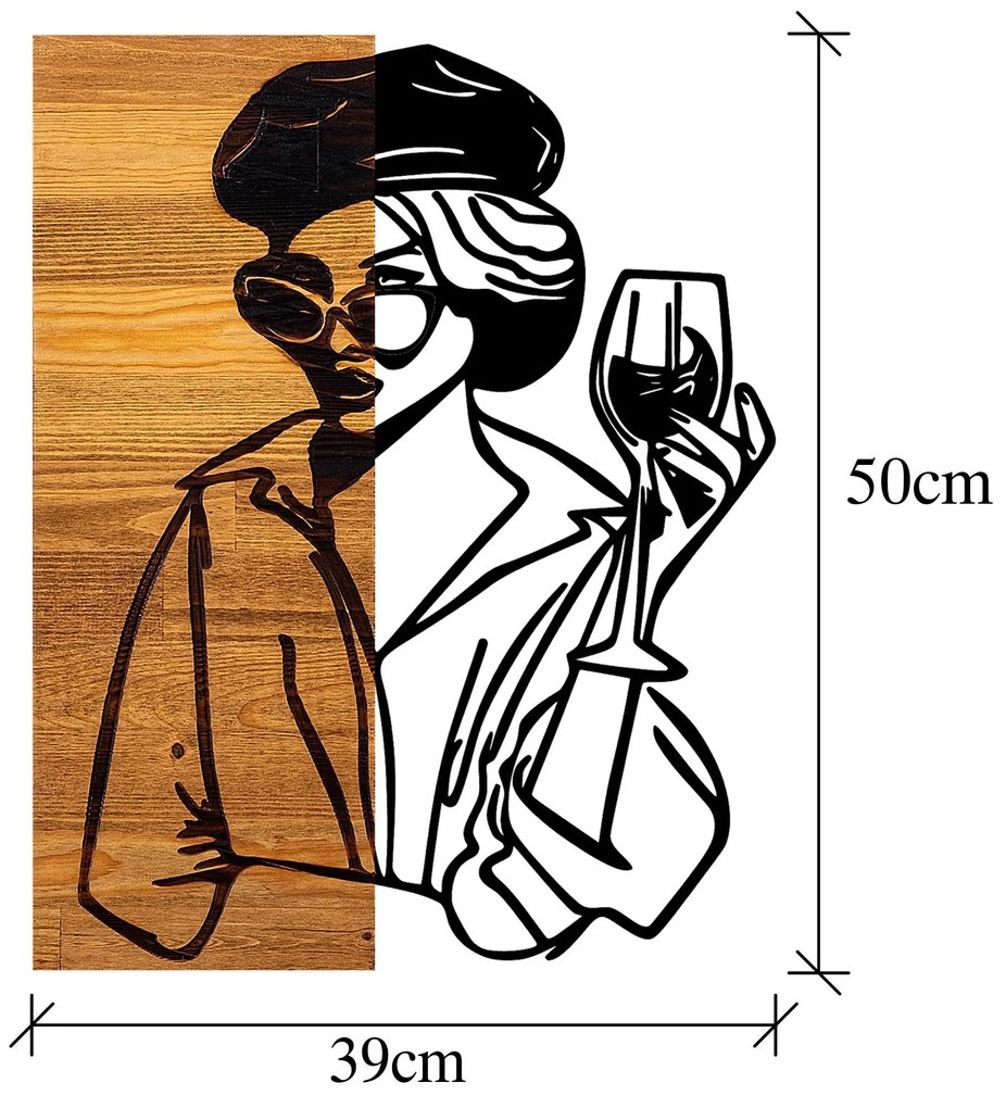 Acessório Decorativo de Parede Woman 2 – Preto e Nogueira Clara – 39 x