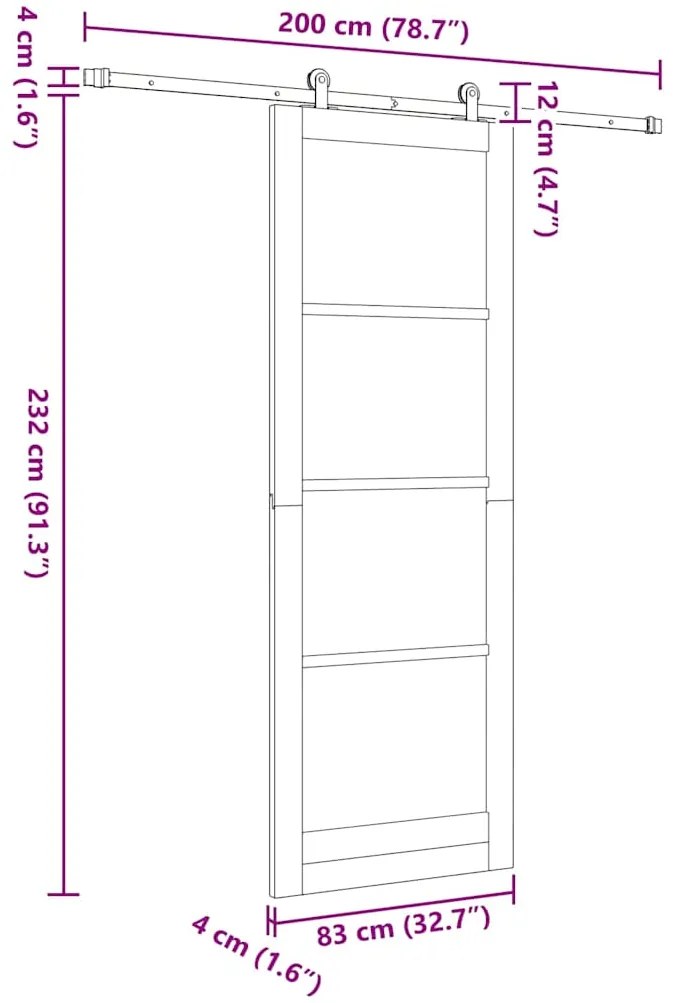 Porta Deslizante vidaXL com Conjunto de Hardware 83x232 cm Madeira Sól