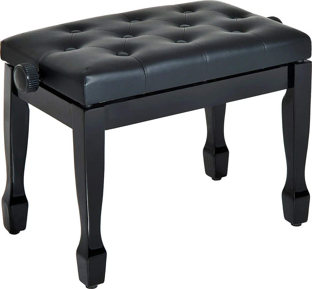 HOMCOM Banco de Piano Altura Ajustável Assento de Couro Sintético Pernas em Madeira 64x35x55 cm Preto | Aosom Portugal