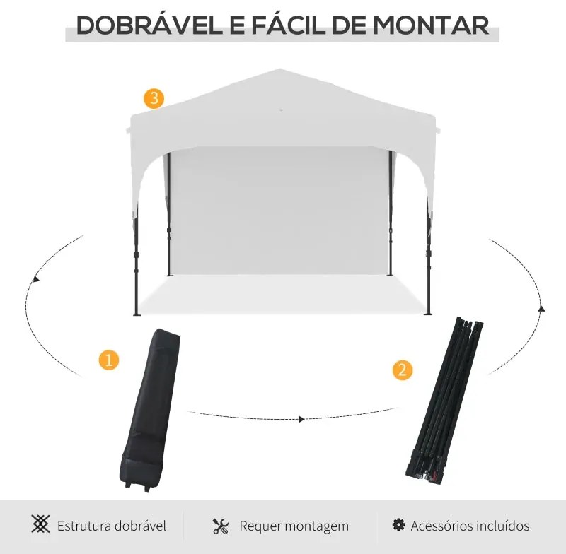 Tenda Dobrável com Altura Ajustável com 1 Parede Lateral - 3x3m