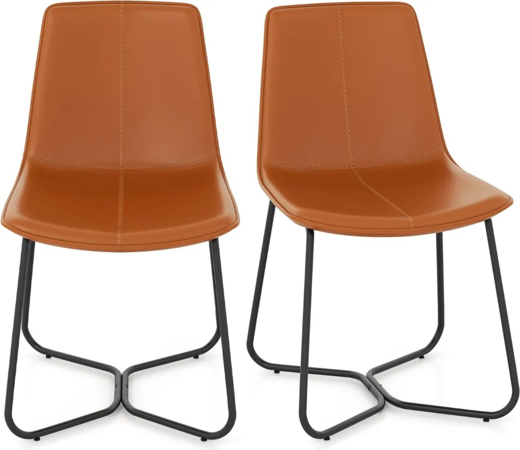 Conjunto 2 Cadeiras de Jantar com Estofos em Pele Sintética e Pernas Metálicas Costura Vintage 57 x 48 x 83 cm Castanho