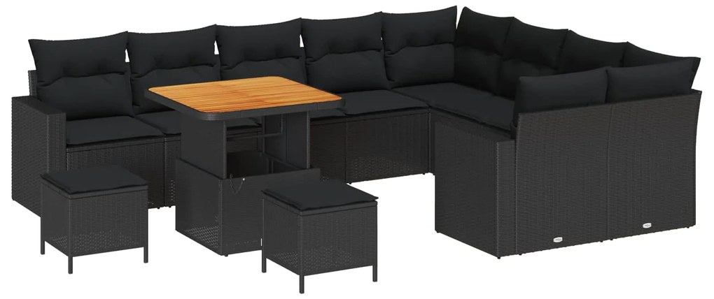 vidaXL Conjunto de Sofá de Jardim com almofada 13 pcs Preto vime PE