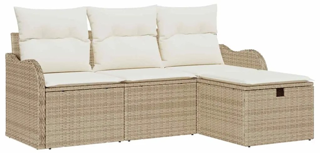Conjunto de Sofá de Jardim vidaXL com Almofadas Bege Vime Poly