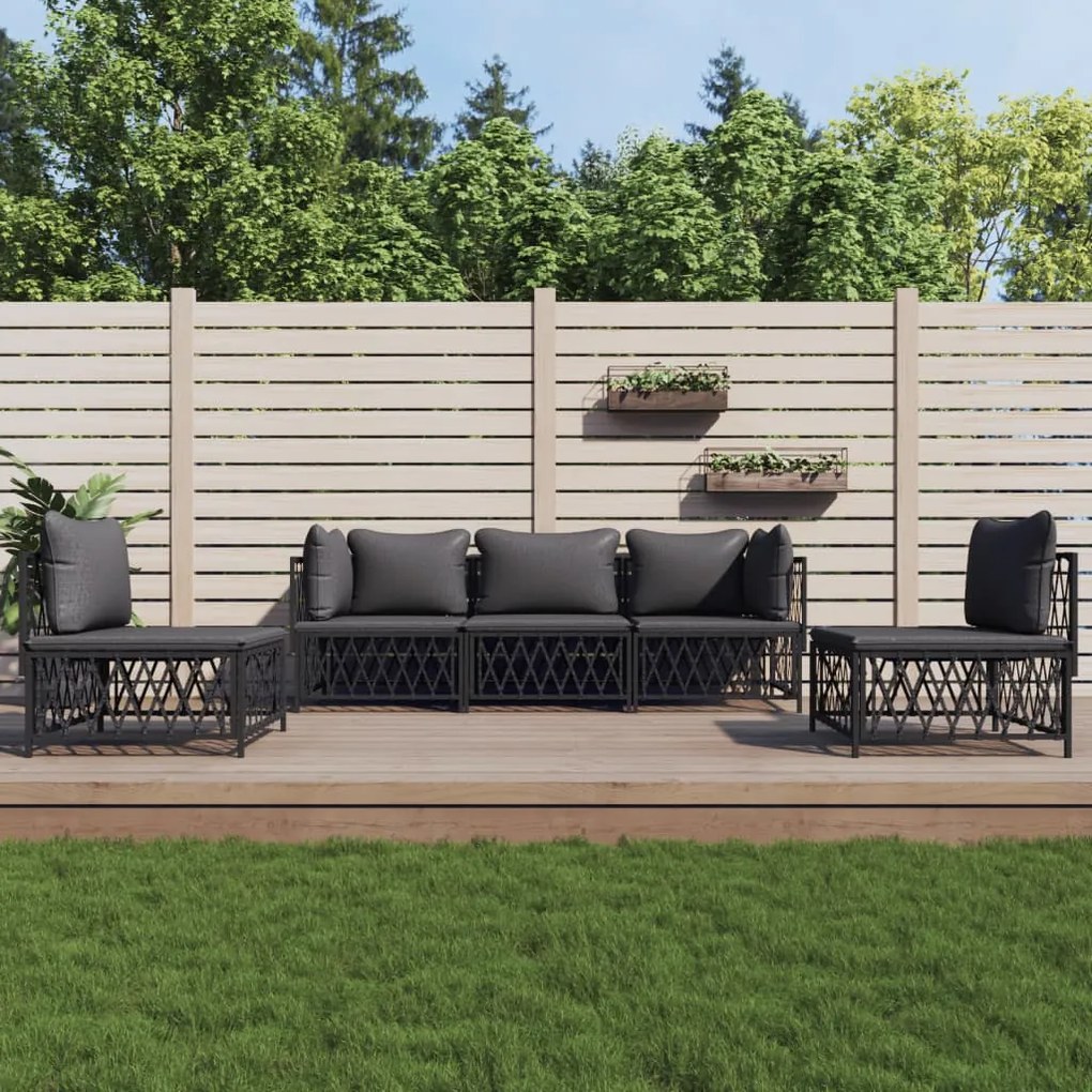 vidaXL 5 pcs conjunto lounge de jardim com almofadões aço antracite