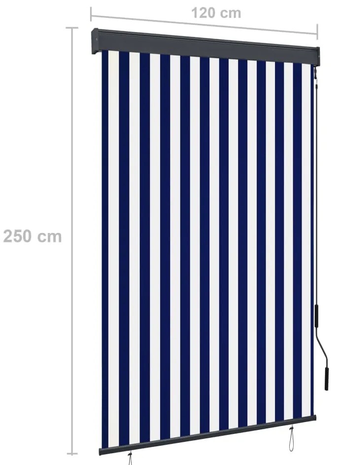 Estore de rolo para exterior 120x250 cm azul e branco