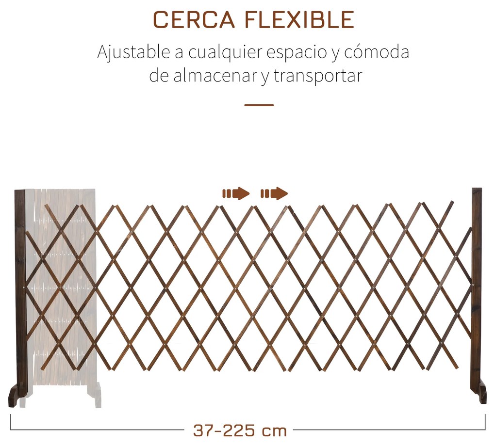 Outsunny Cerca de Madeira Extensível Barreira de Segurança para Cães Retrátil Multiuso para Decoração de Jardim Pátio 225x30x106cm Marrom