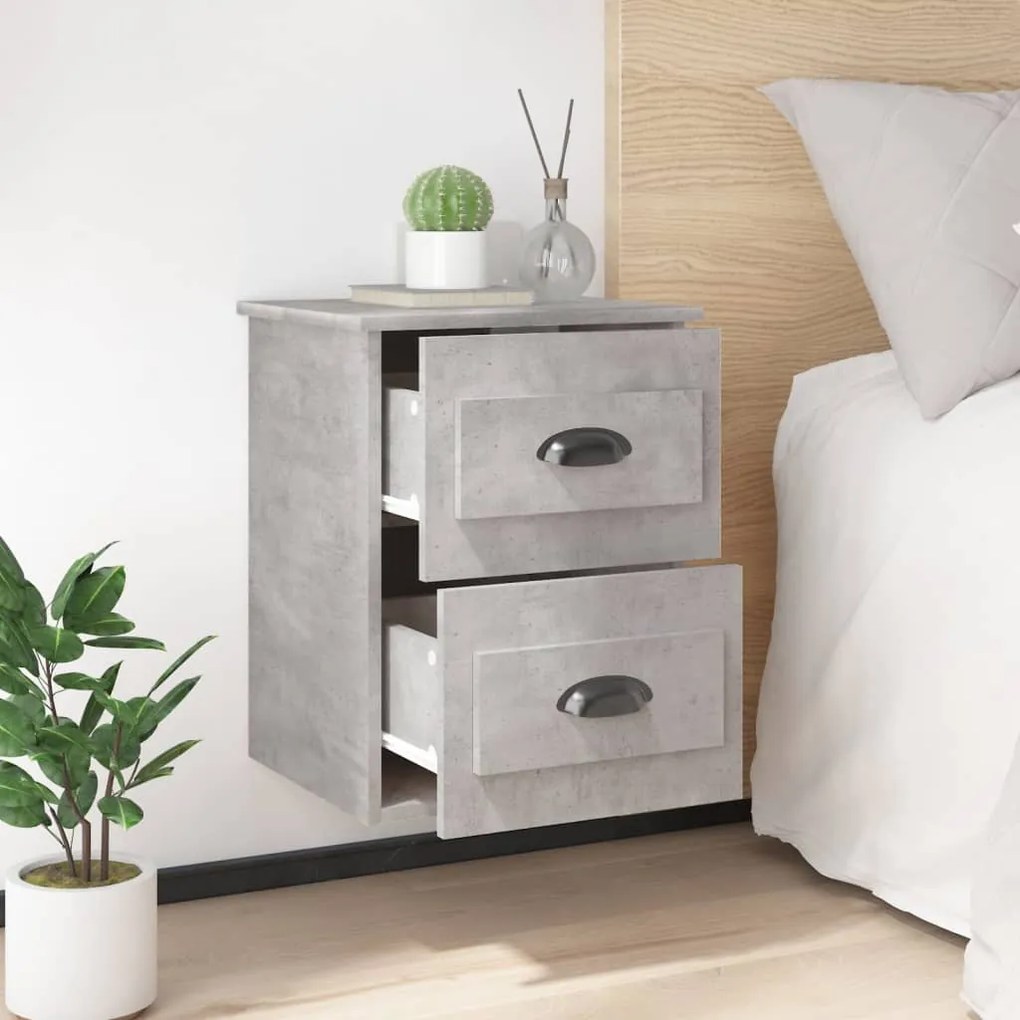 Mesas de cabeceira parede 2 pcs 41,5x36x53 cm cinzento cimento