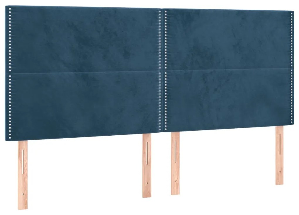 Cama box spring c/ colchão/LED 160x200 cm veludo azul-escuro