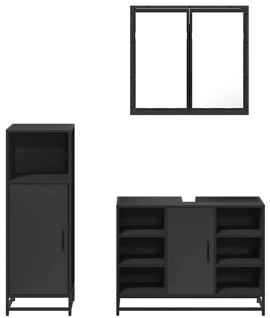 3 pcs conjunto móveis casa de banho derivados de madeira preto