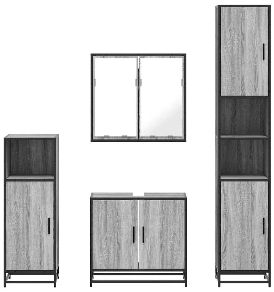 4 pcs Conjunto móveis casa de banho madeira proc. cinza sonoma