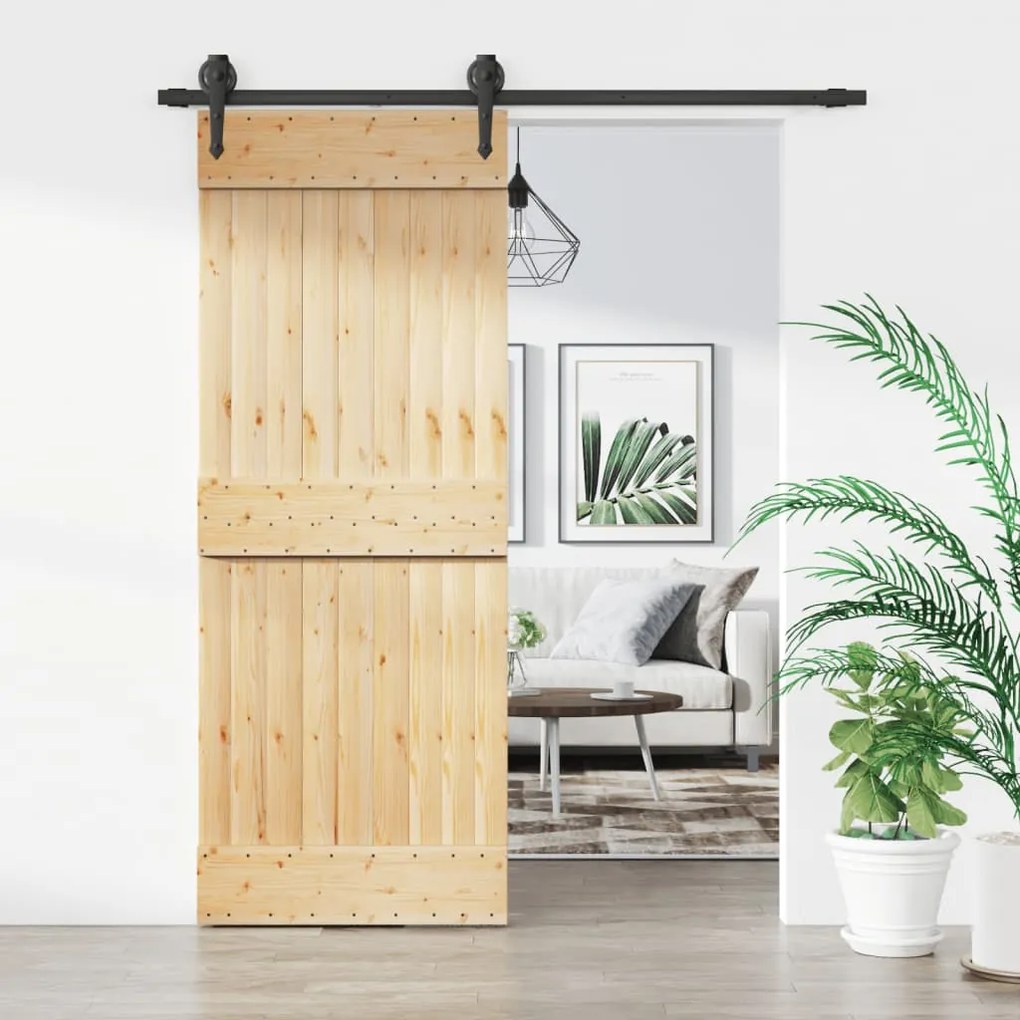 VidaXL Porta de correr com ferragens 80x210 cm madeira de pinho maciça