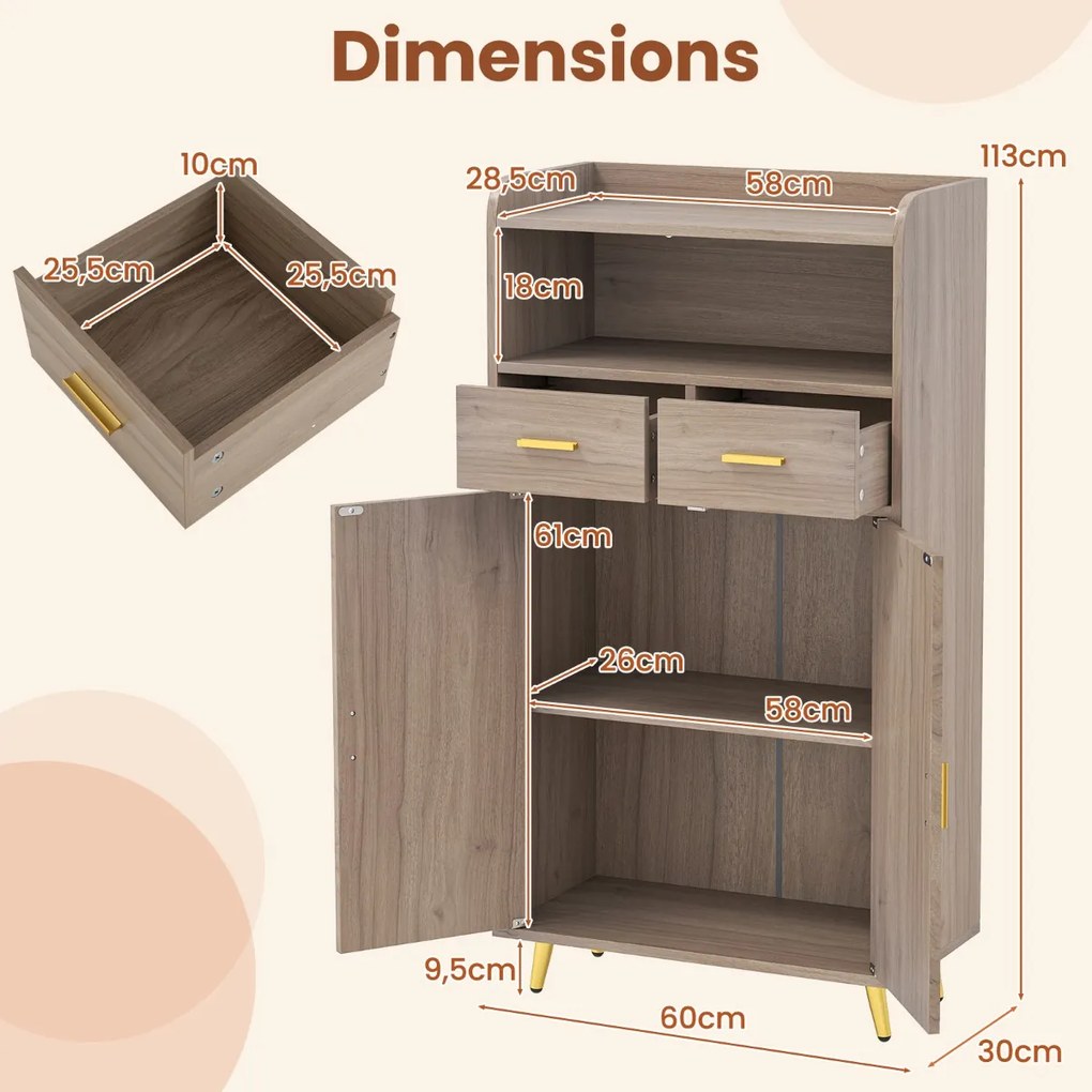 Armário de armazenamento com 2 gavetas e 2 portas - Branco