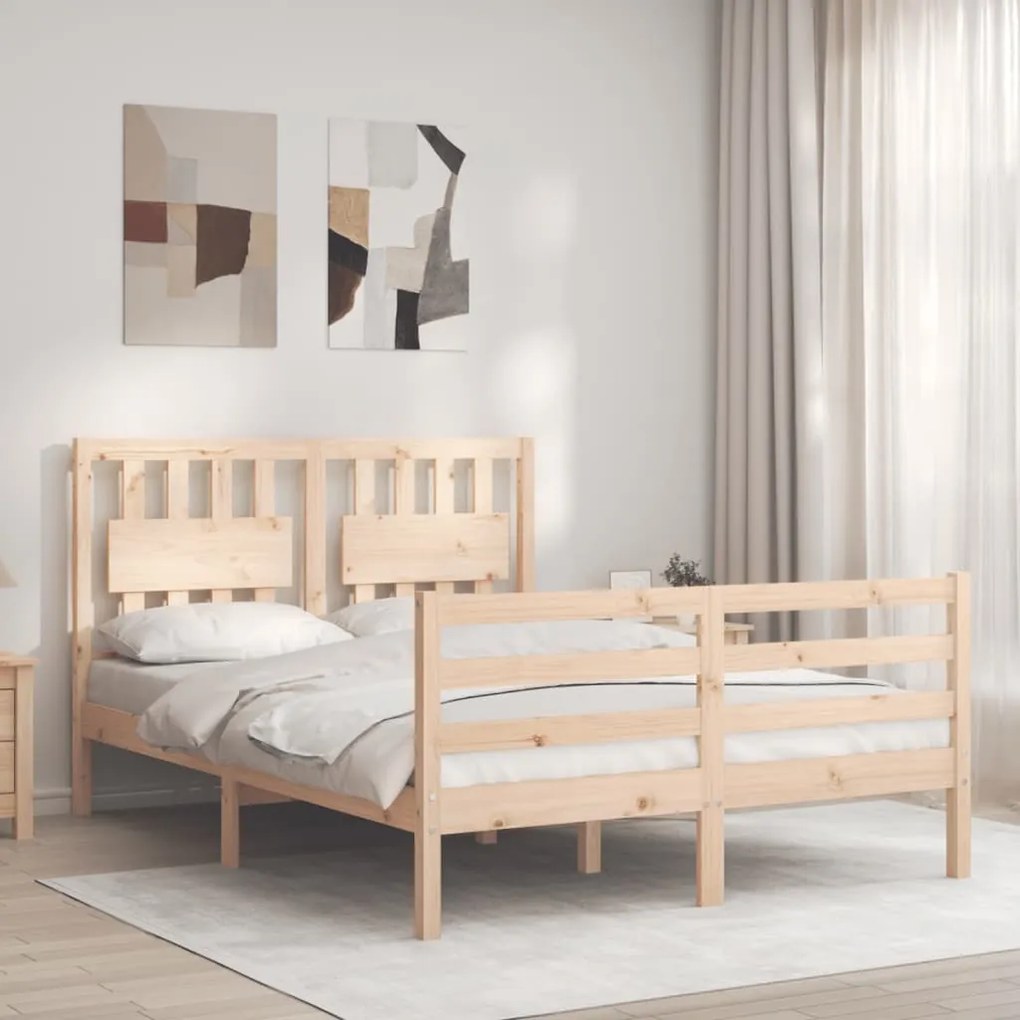 vidaXL Estrutura de cama de casal com cabeceira madeira maciça