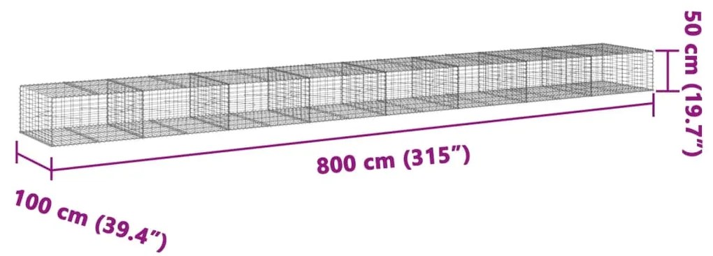 Cesto gabião com cobertura 800x100x50 cm ferro galvanizado