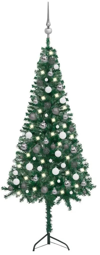 3077963 vidaXL Árvore Natal artif. canto c/ luzes LED/bolas 150 cm PVC verde