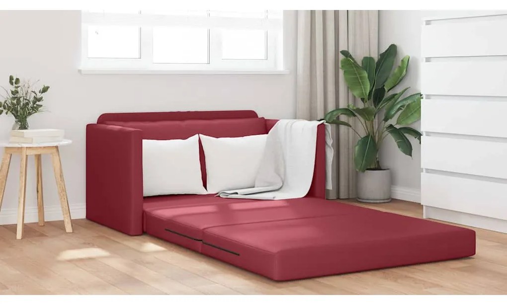 Sofá Chão Cama 2 em 1 Vinho Vermelho 124x71x78 cm Couro Sintético