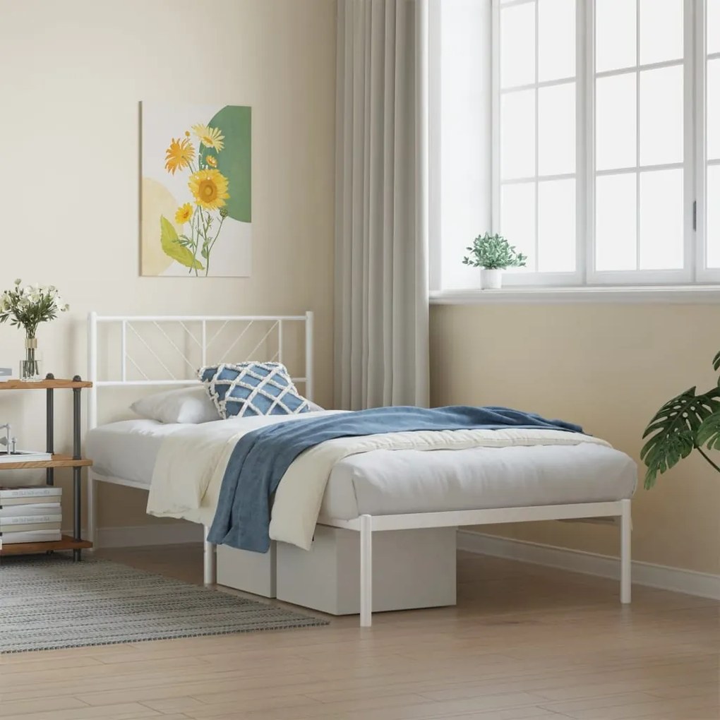 Estrutura de cama com cabeceira 90x190 cm metal branco