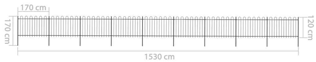 Cerca de jardim com topo em aros 15,3x1,2 m aço preto