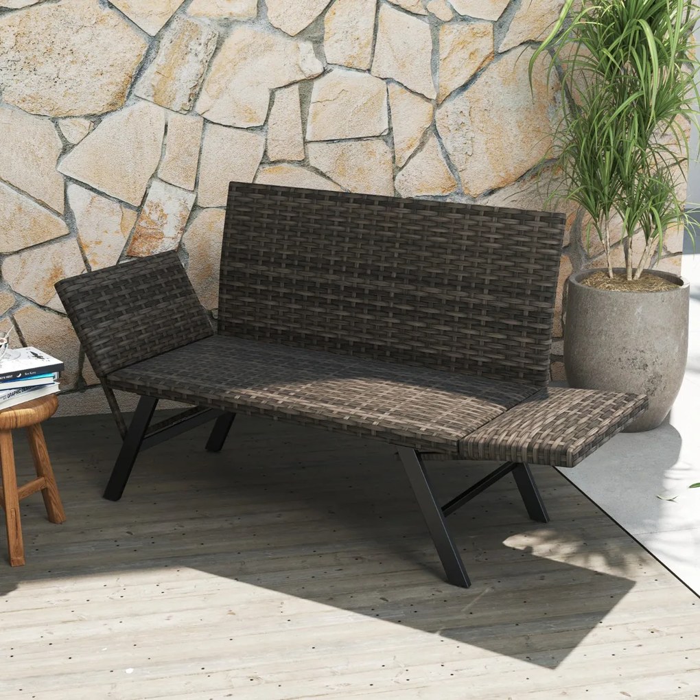 Banco de rattan de 2 lugares de secagem rápida com apoios de braços ajustáveis com estrutura metálica Cor Rattan misto