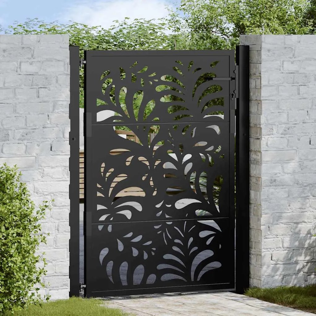 vidaXL Portão de jardim preto 105x130 cm aço design ondulado