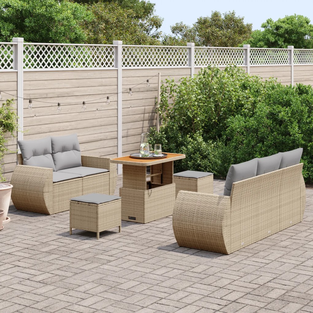 Conjunto de Sofá de Jardim vidaXL de 8 Peças com Almofadas Bege Rattan