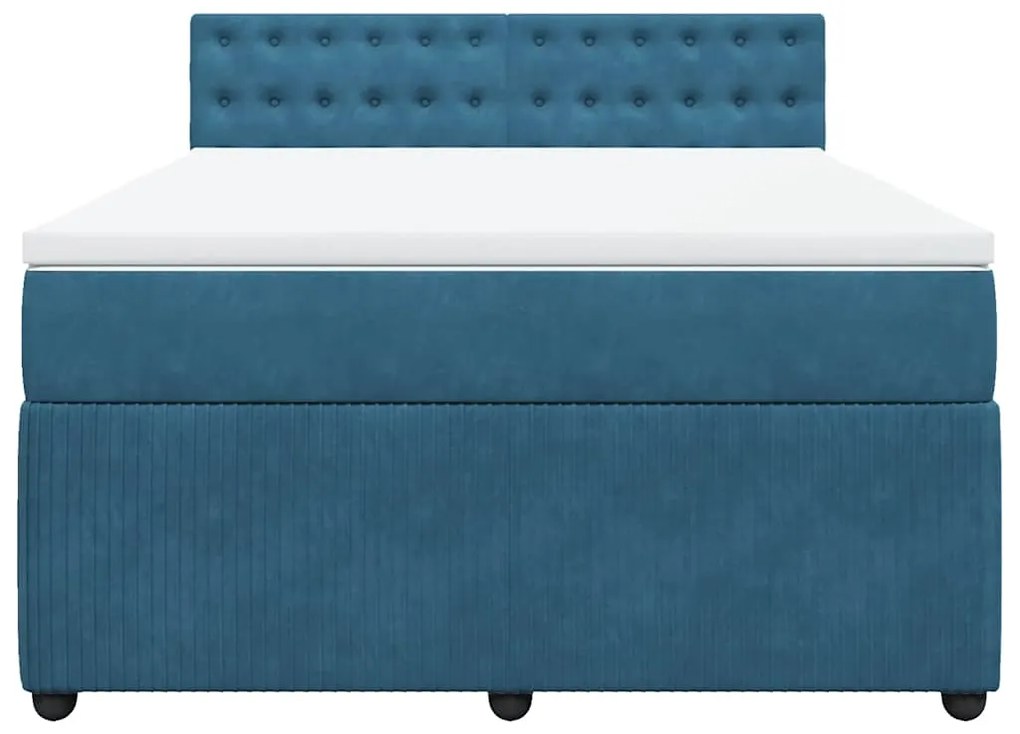 Cama boxspring com colchão 140x190 cm veludo azul