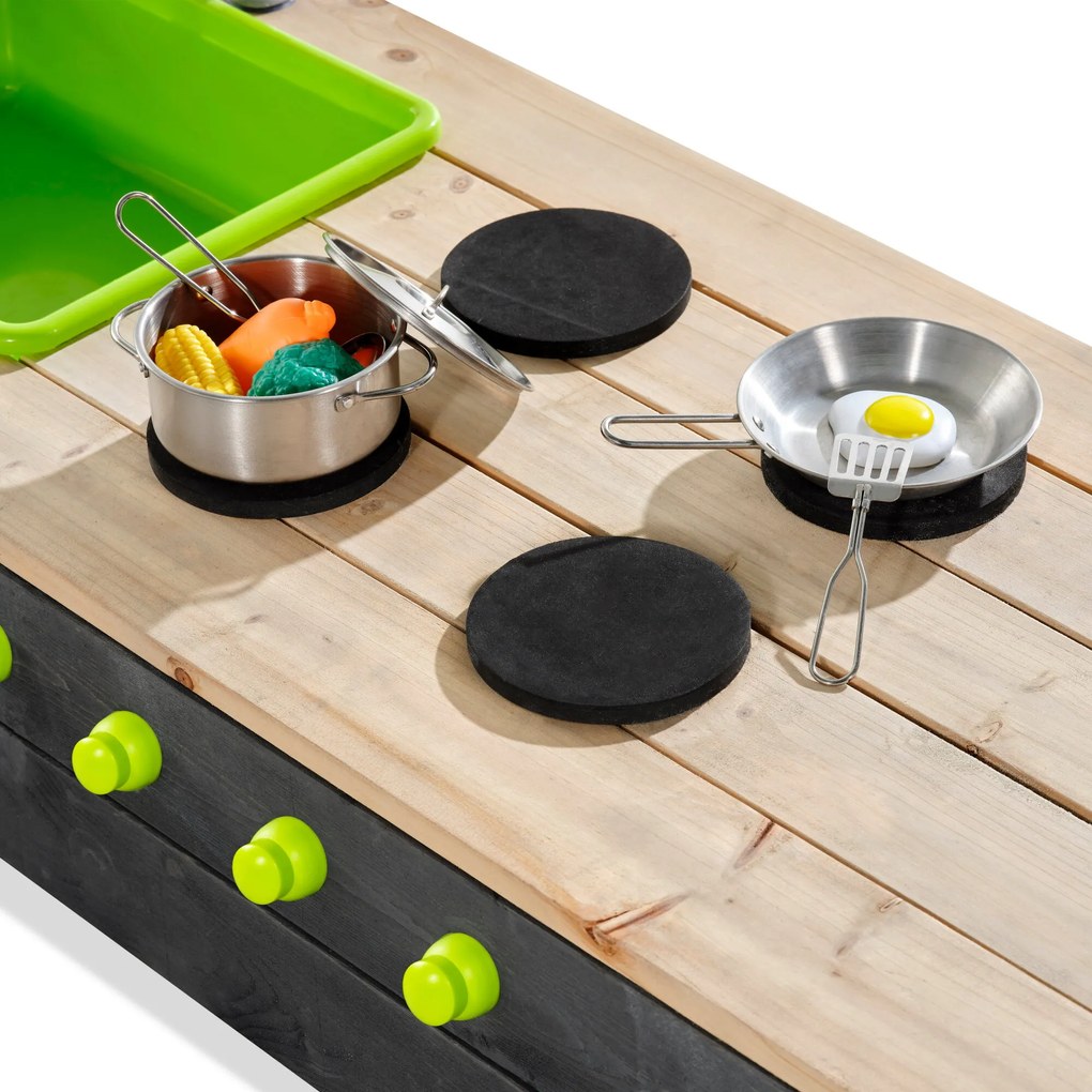 Caixa de areia de madeira para crianças exterior com cozinha Aksent 200 x 140 cm cinzenta