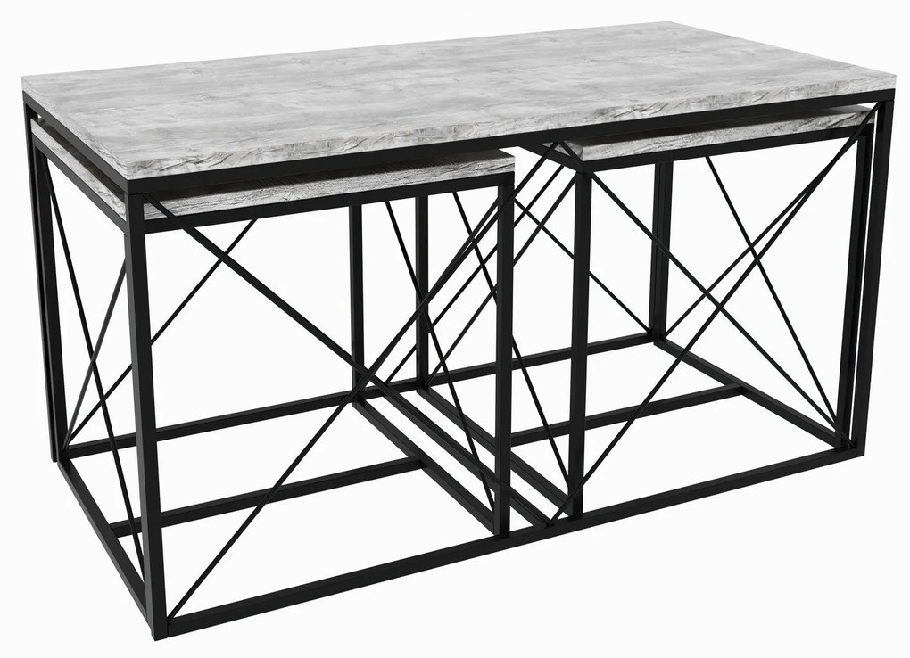 Conjunto de Mesas de Centro Defne – Cinzento Claro e Preto – 100x52x50