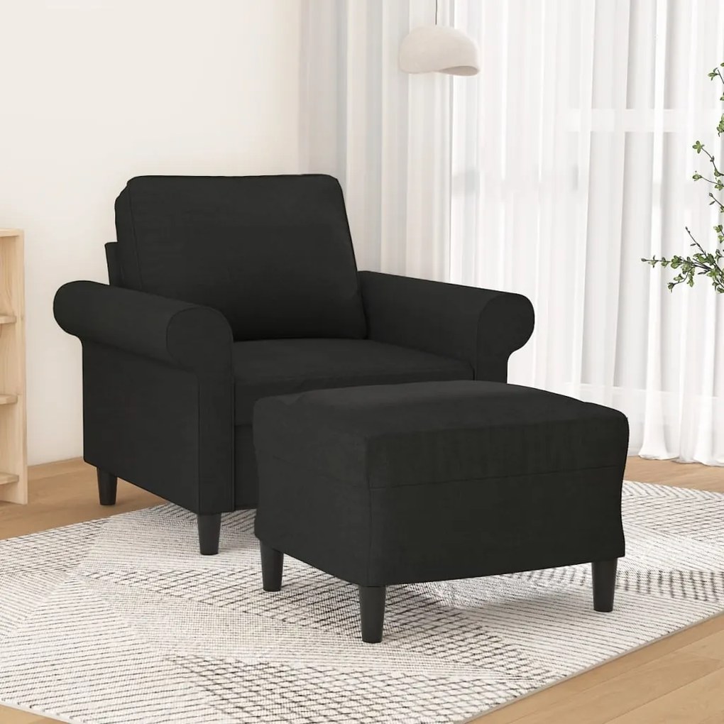 vidaXL Poltrona com apoio de pés 60 cm tecido preto