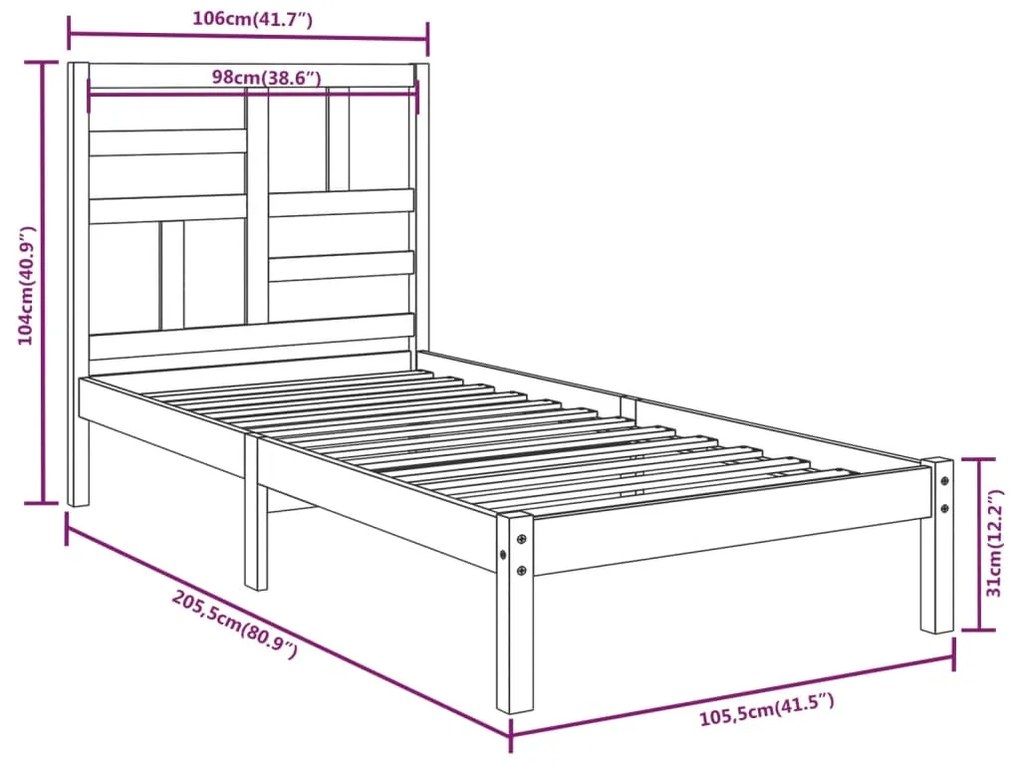 Estrutura de cama 100x200 cm madeira maciça castanho mel