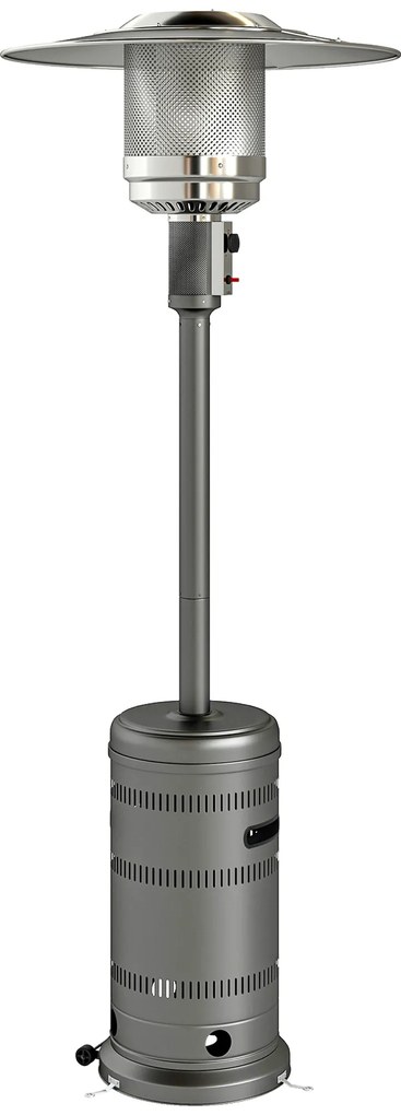 Aquecedor a Gás 13 KW com Temperatura Ajustável Proteção Contra Tombos Ignição Piezoelétrica e Rodas 82x82x222 cm Cinzento