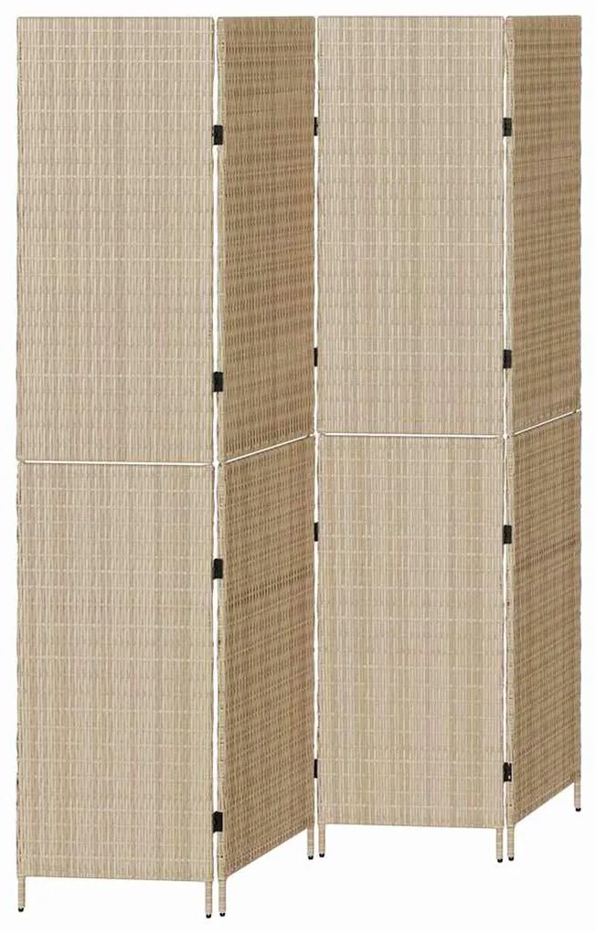 Divisória de Ambiente 4 Painéis Dobrável Bege 196x200 cm Rattan Sintét