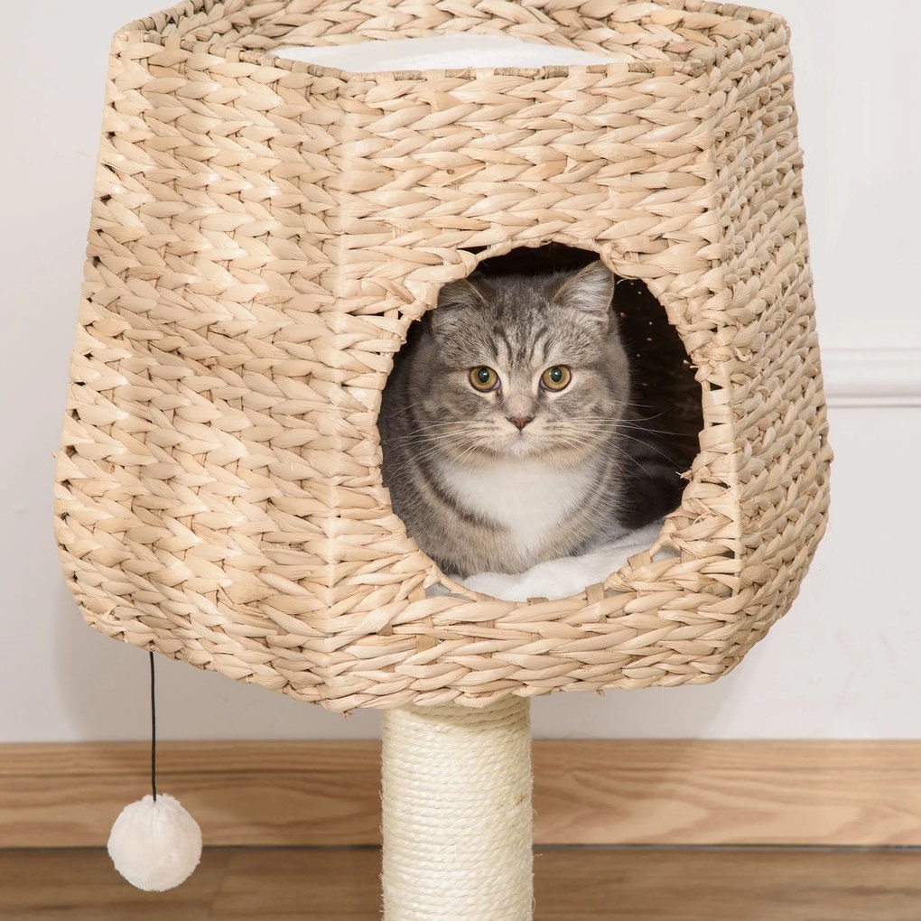 Árvore Arranhador para Gatos Pequena Altura 66cm Torre de Escalada para Gatos com Caverna de Junco Cama Superior Almofadas Poste Arranhador de Sisal e