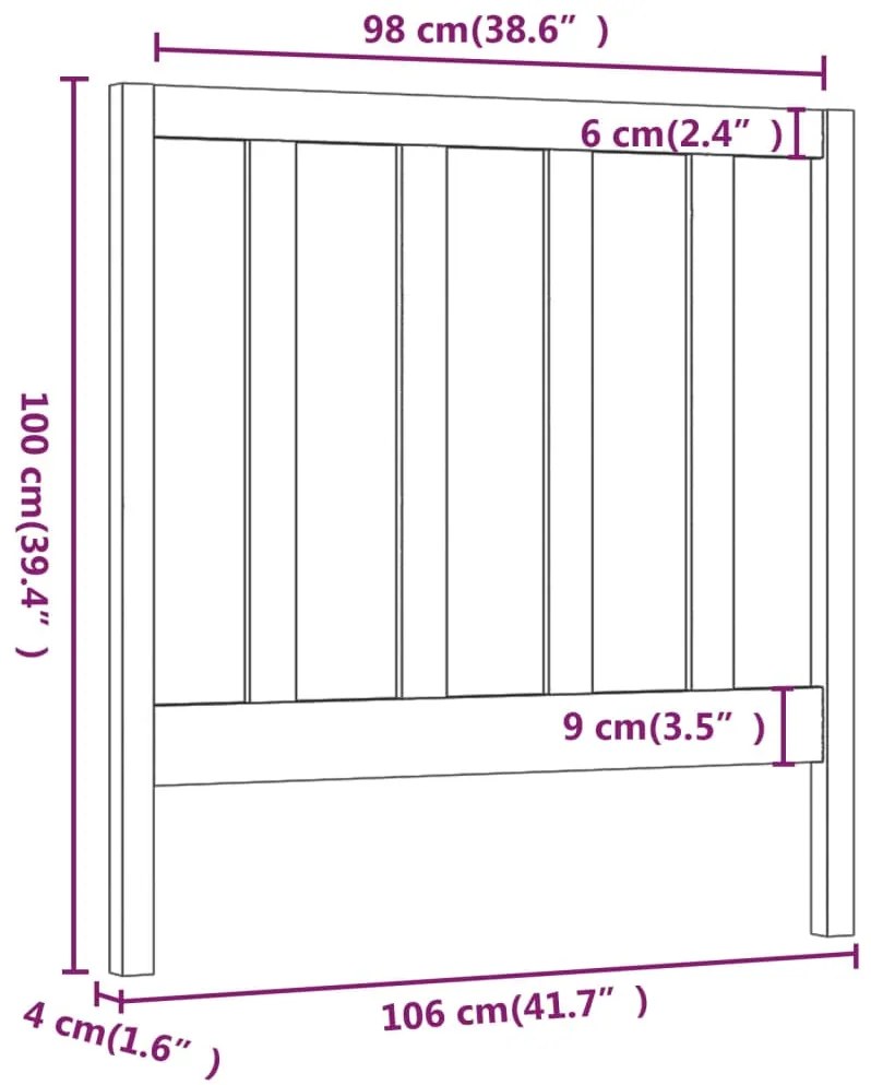 Cabeceira de cama 106x4x100 cm pinho maciço cinzento