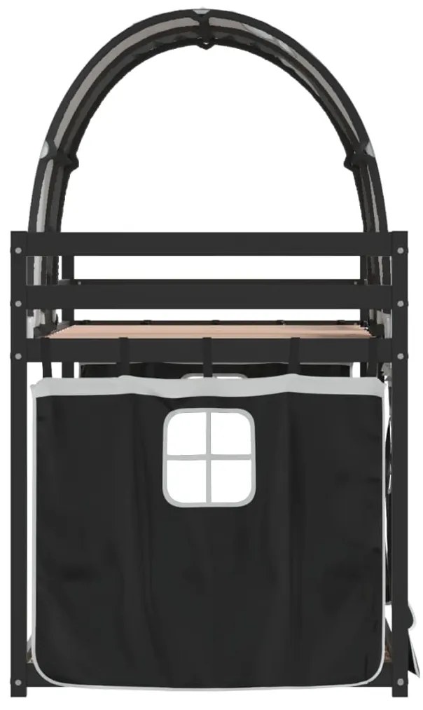 Beliche com cortinas 90x190 cm pinho maciço branco e preto