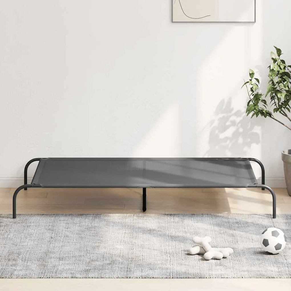 vidaXL Cama para cães elevada 150x90x20 cm Textilene e aço cinzento