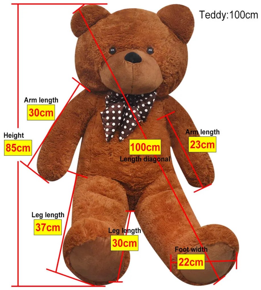 Urso de peluche XXL 85 cm castanho