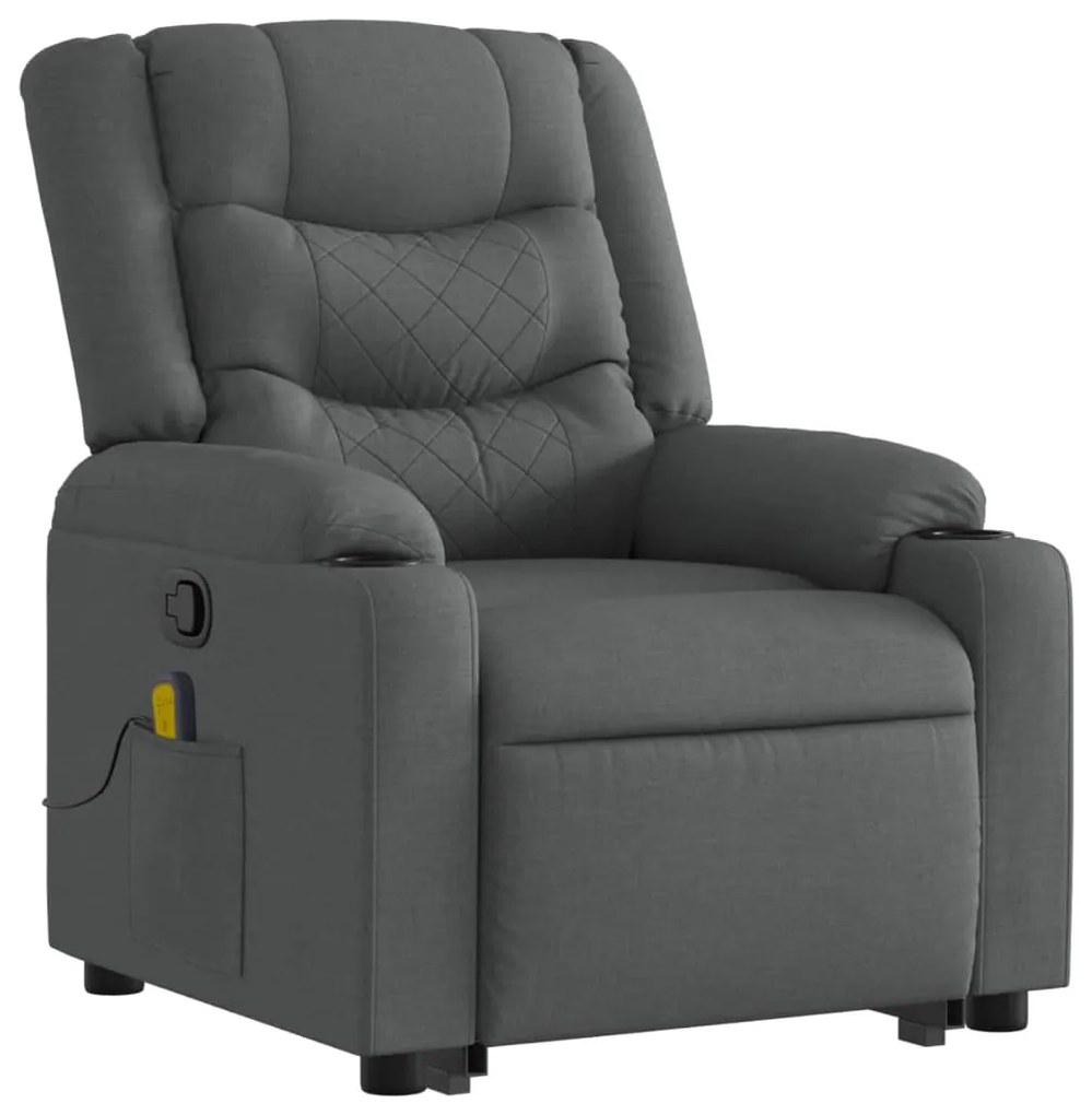 Poltrona elevatória de massagens tecido cinzento-escuro