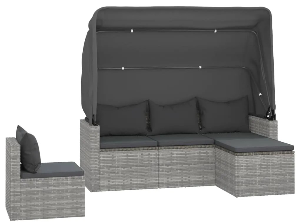 4 pcs conjunto sofás de jardim c/ almofadões vime PE cinzento